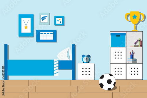 Room Boy, teenager room or student bedroom interior. Flat style 