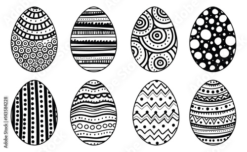 Set of hand drawn easter eggs. Decorative elements for card, coloring book. Isolated.