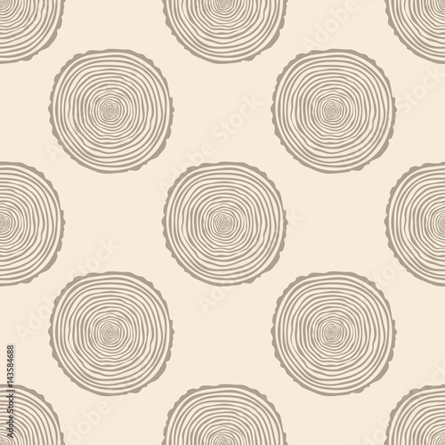 Tree Rings Seamless Vector Pattern. Saw cut tree trunk background. Vector Illustration.