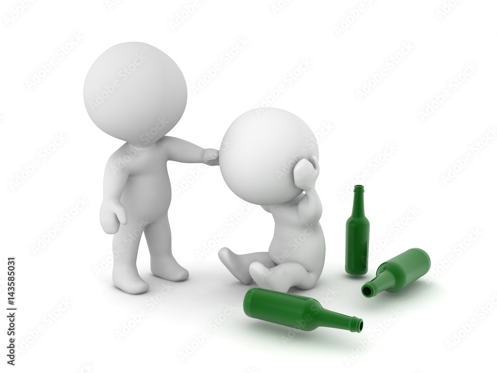 3D Character offering comfort and support to person struggling with alcoholism 3D Character offering comfort and support to person struggling with alcoholism