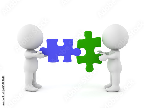 Two 3D Characters with compatible puzzle pieces