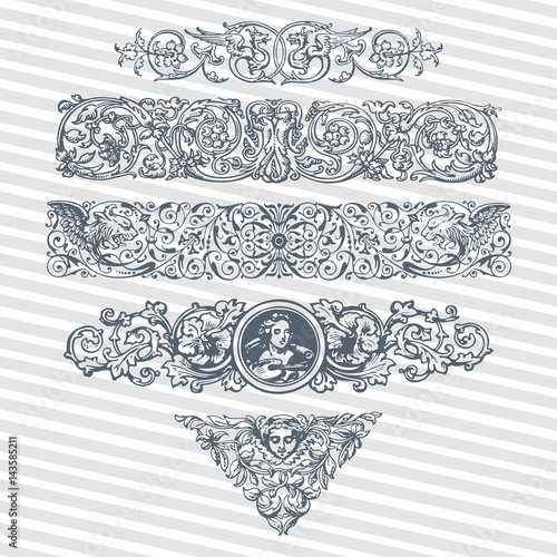 Decor ornament pattern in antique roman and baroque style with decorative design