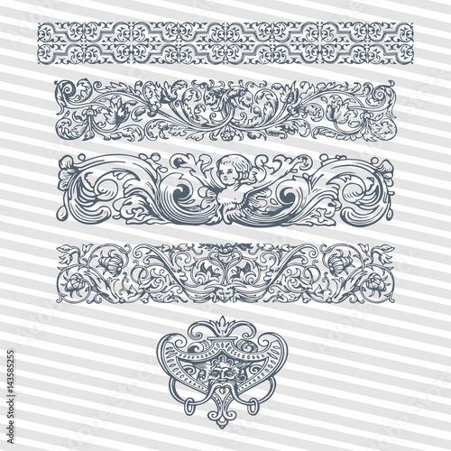 Decor ornament pattern in antique roman and baroque style with decorative design
