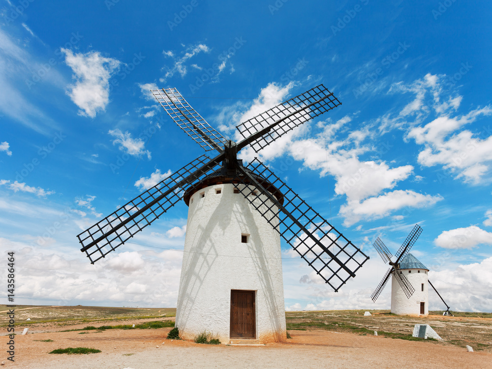 Medieval windmills in  Campo de Criptana, Castilla La Mancha, Spain.