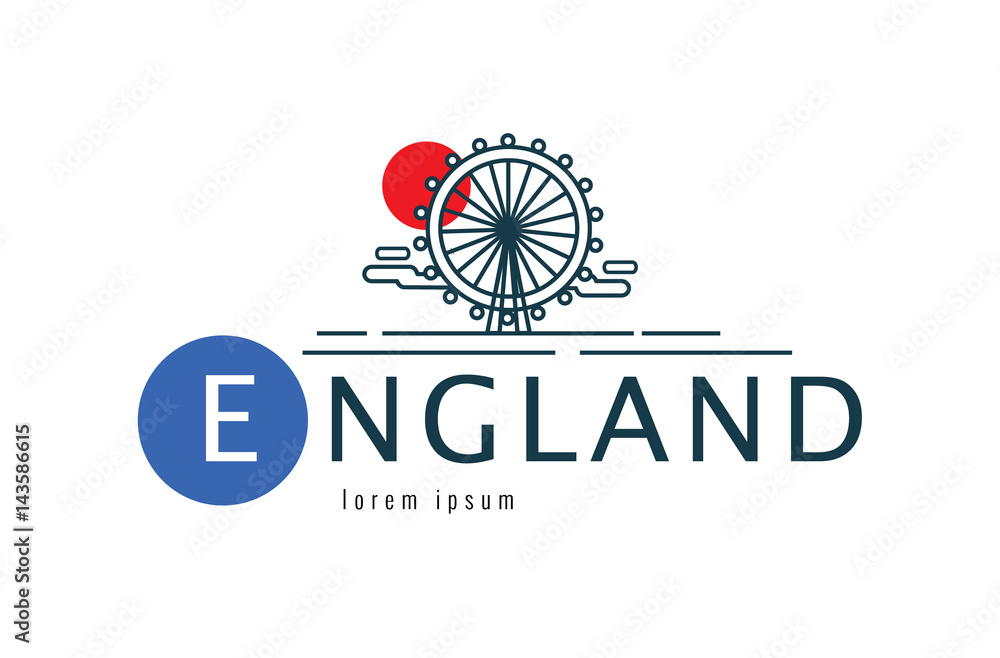 England logo. scene of the London Eye. flat thin line design element. vector illustration England logo. scene of the London Eye. flat thin line design element. vector illustration