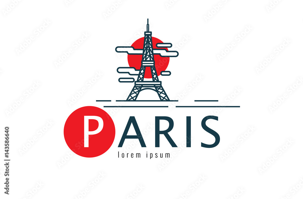 Paris logo. scene of the Eiffel Tower. flat thin line design element. vector illustration