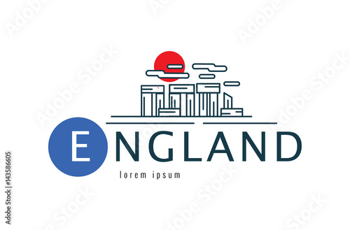 England logo. Stonehenge of Wiltshire of the Great Britain scene. flat thin line design element. vector illustration