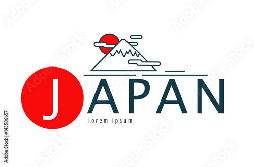 Japan logo. Scene of fuji mountian. japan famous Landmark. flat line design element. vector illustration