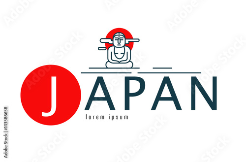 Japan logo. Scene of The Great Buddha Daibutsu. japan famous Landmark. flat line design element. vector illustration