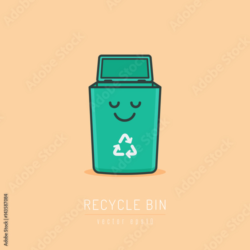 Green Recycle bin happy smiling cartoon character vector illustration