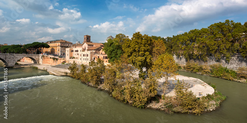 Ponorama of Tiber Island and Cestius Bridge, Rome, Italy