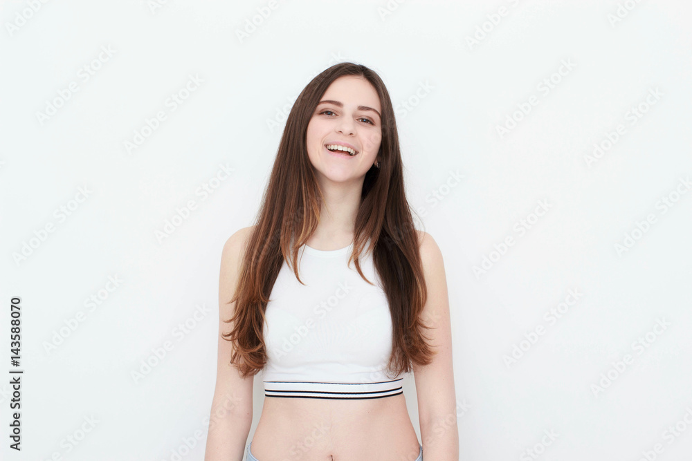 Young casual woman style isolated over white background. studio portrait, Young casual woman style isolated over white background. studio portrait,