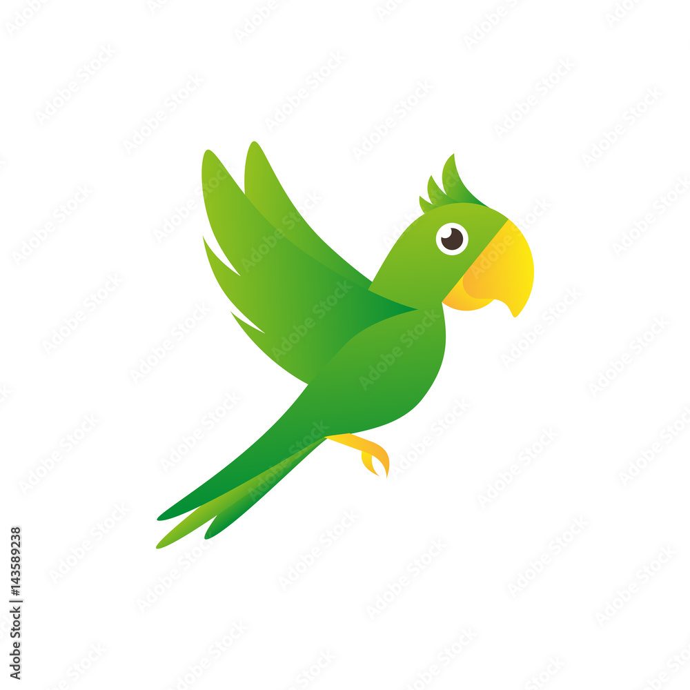 Fototapeta premium Sign flying green parrot