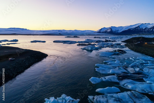 Icebergs floating in Jokulsarlon Lagoon by the southern coast of Iceland