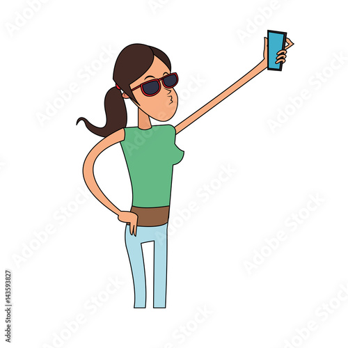 young woman with sunglasses posing for selfie cartoon icon image vector illustration design 