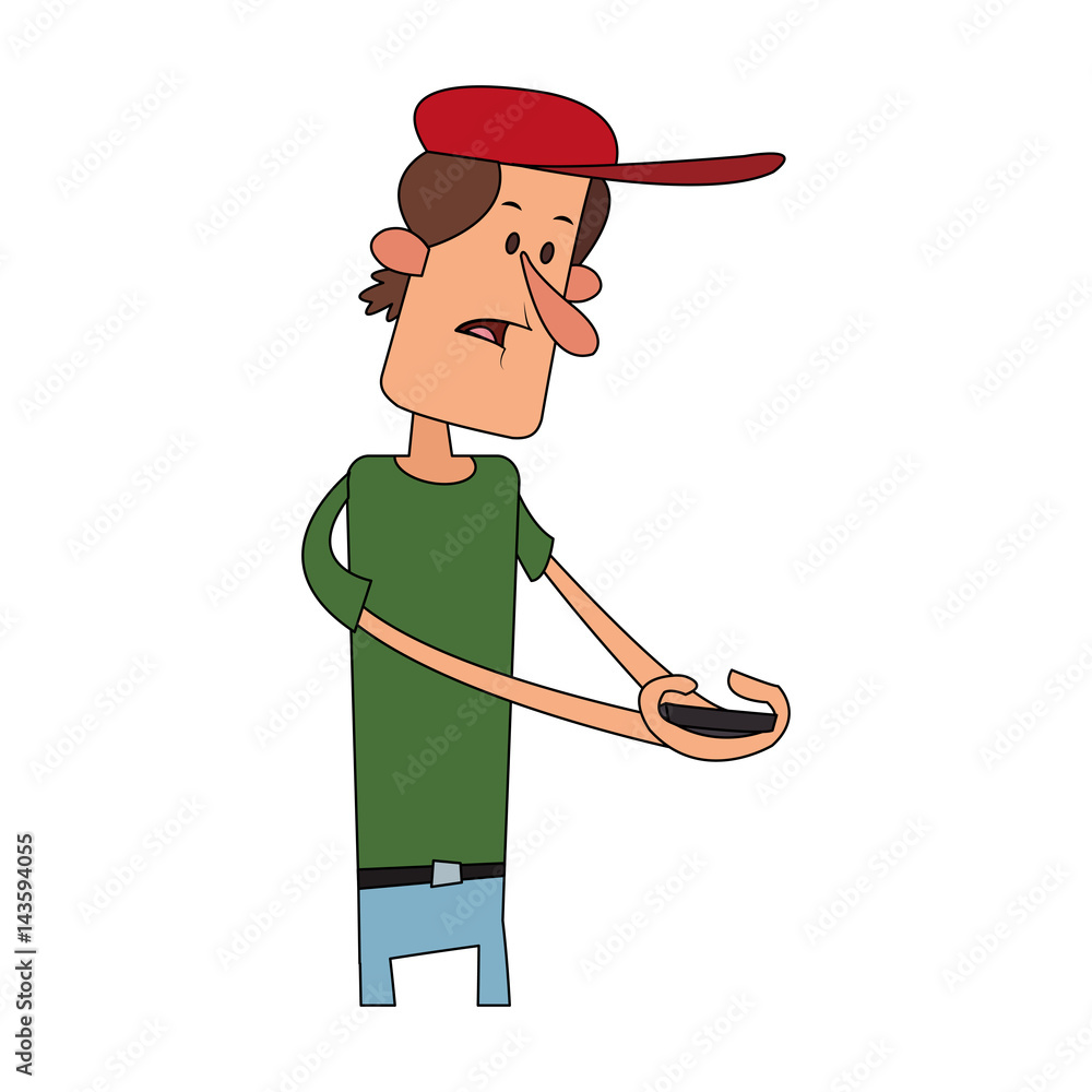 confused man holding cellphone cartoon icon image vector illustration  design Stock Vector | Adobe Stock