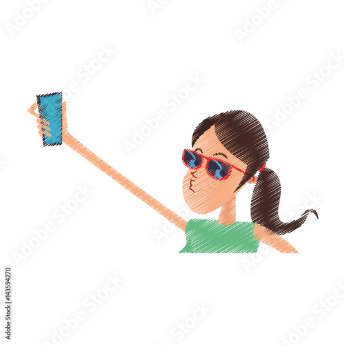 young woman with sunglasses posing for selfie cartoon icon image vector illustration design 