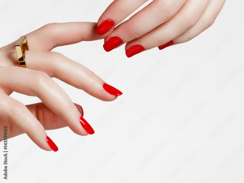 Beauty delicate hands with manicure close up. Beautiful female fingers with manicure and fashionable gold ring. Beautiful nails close-up, great idea for the advertising of cosmetics Stock Photo | Adobe Stock Beauty delicate hands with manicure close up. Beautiful female fingers with manicure and fashionable gold ring. Beautiful nails close-up, great idea for the advertising of cosmetics Stock Photo | Adobe Stock