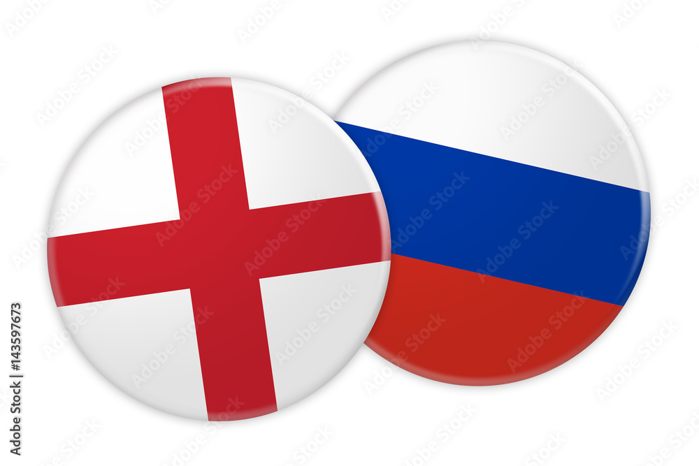 News Concept: England Flag Button On Russia Flag Button, 3d illustration on white background News Concept: England Flag Button On Russia Flag Button, 3d illustration on white background