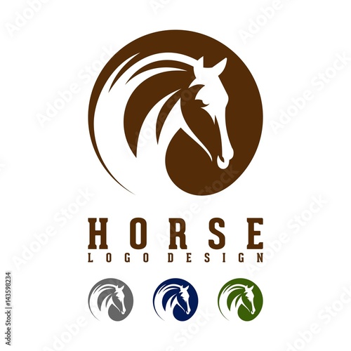 Circle Logo of Horse. Negative Space Style.