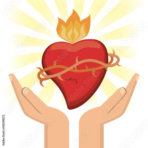 hand with sacred heart jesus christ image vector illustration eps 10