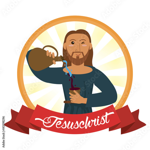 jesus christ conviert water wine miracle vector illustration eps 10