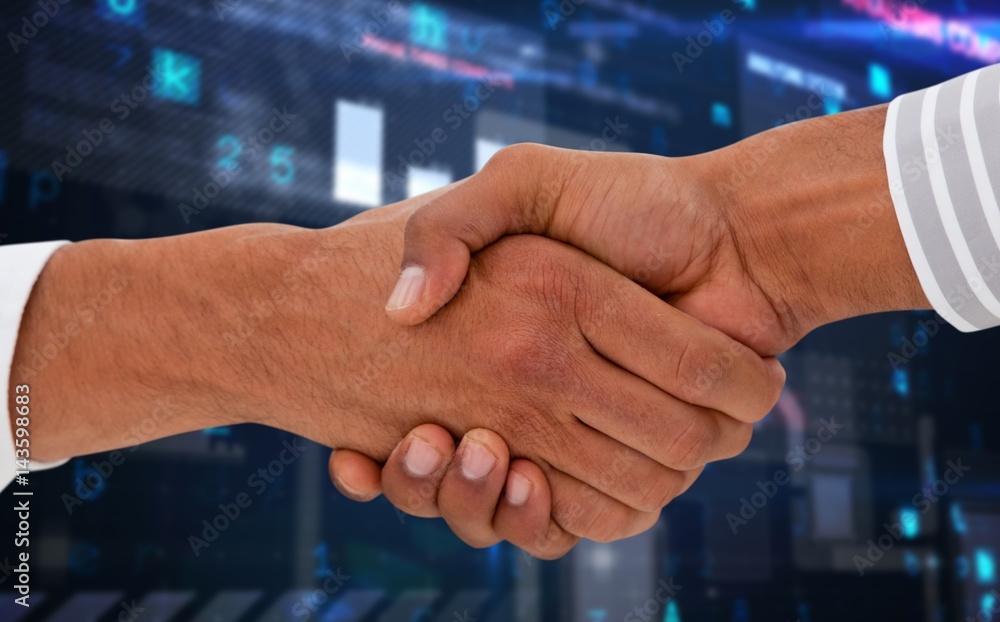 Composite image of corporate men doing handshake
