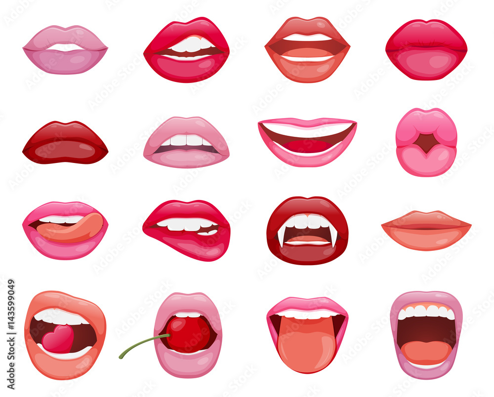 Fototapeta premium Set of sixsteen womans lips