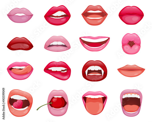 Set of sixsteen womans lips