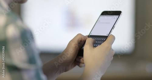Female hands texting on smartphone. Communication technologies, slow motion