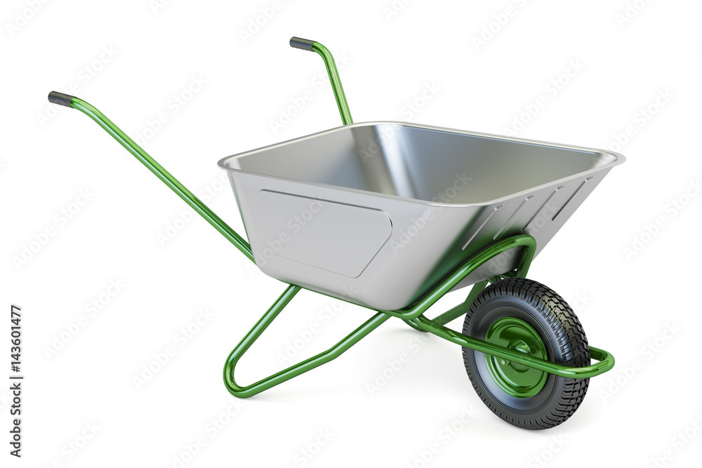 Green garden wheelbarrow, 3D rendering Green garden wheelbarrow, 3D rendering