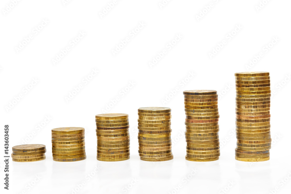 columns from gold coins isolated on a white background columns from gold coins isolated on a white background