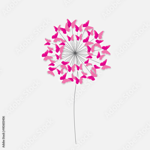 Abstract Paper Cut Out Butterfly Flower Background. Vector Illus