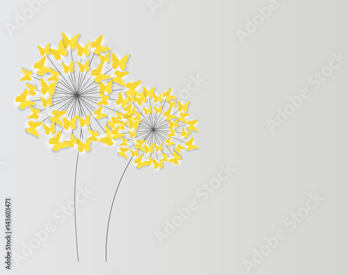 Abstract Paper Cut Out Butterfly Flower Background. Vector Illus
