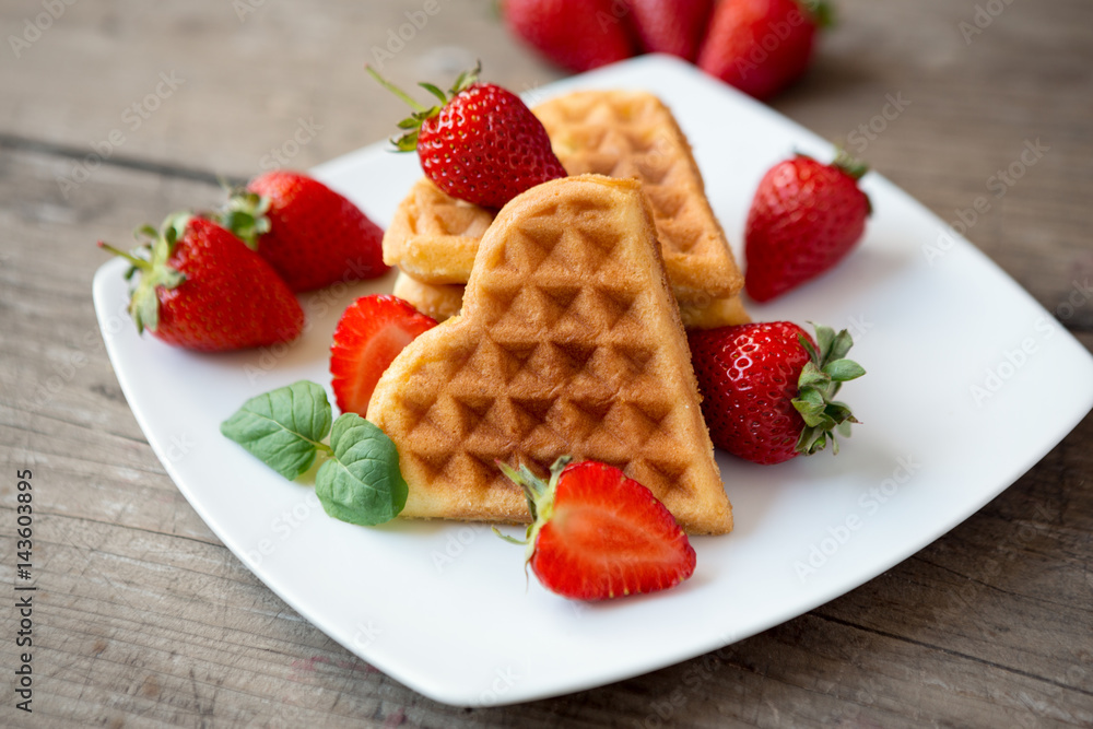 Belgian waffles with strawberries. Belgian waffles with strawberries.