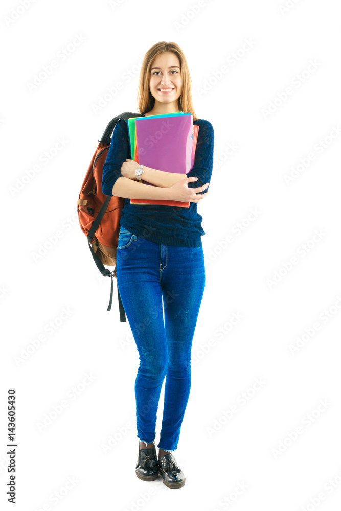 girl with a rucksack and color folders girl with a rucksack and color folders