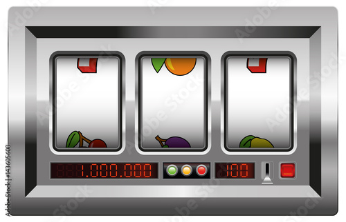 Slot machine with blank reels to insert your company logo or any text or picture in. Isolated vector illustration on white background.