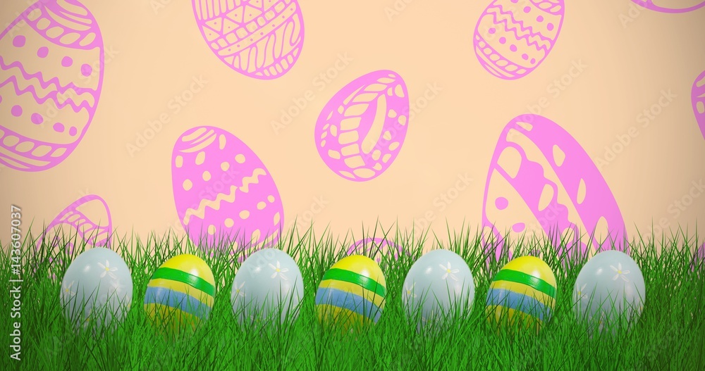 Composite image of easter eggs arranged side by side Composite image of easter eggs arranged side by side
