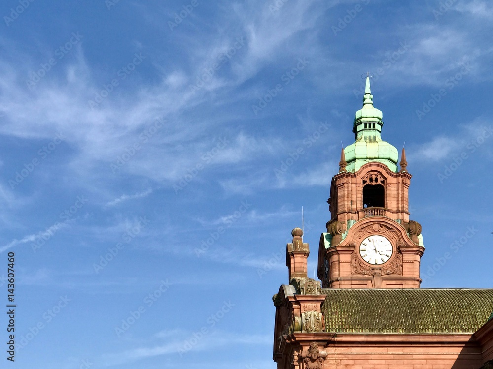 Clock tower over train station in Germany