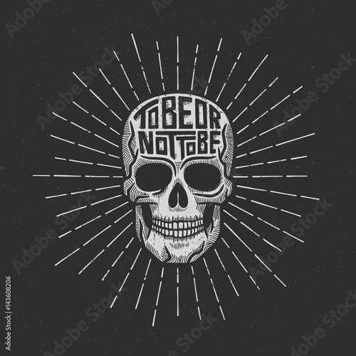 Tablou pe pânză Skull retro lettering to be or not to be with sunburst