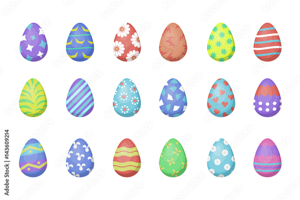 Vector collection with Easter eggs for decoration on the white background. Concept of Happy Easter.