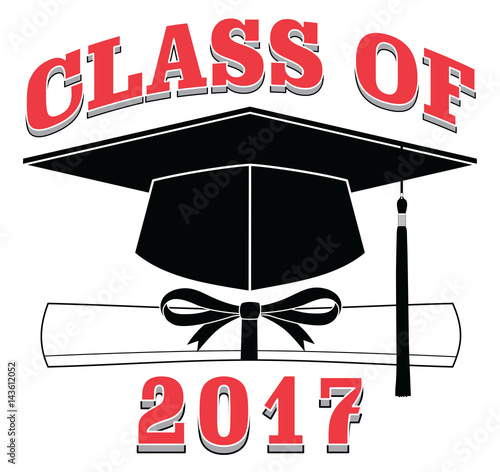 Class of 2017 - Graduation is an illustration of a design that shows your pride as a graduate of the class of 2017. Includes a cap, text and diploma. Great for t-shirt designs.