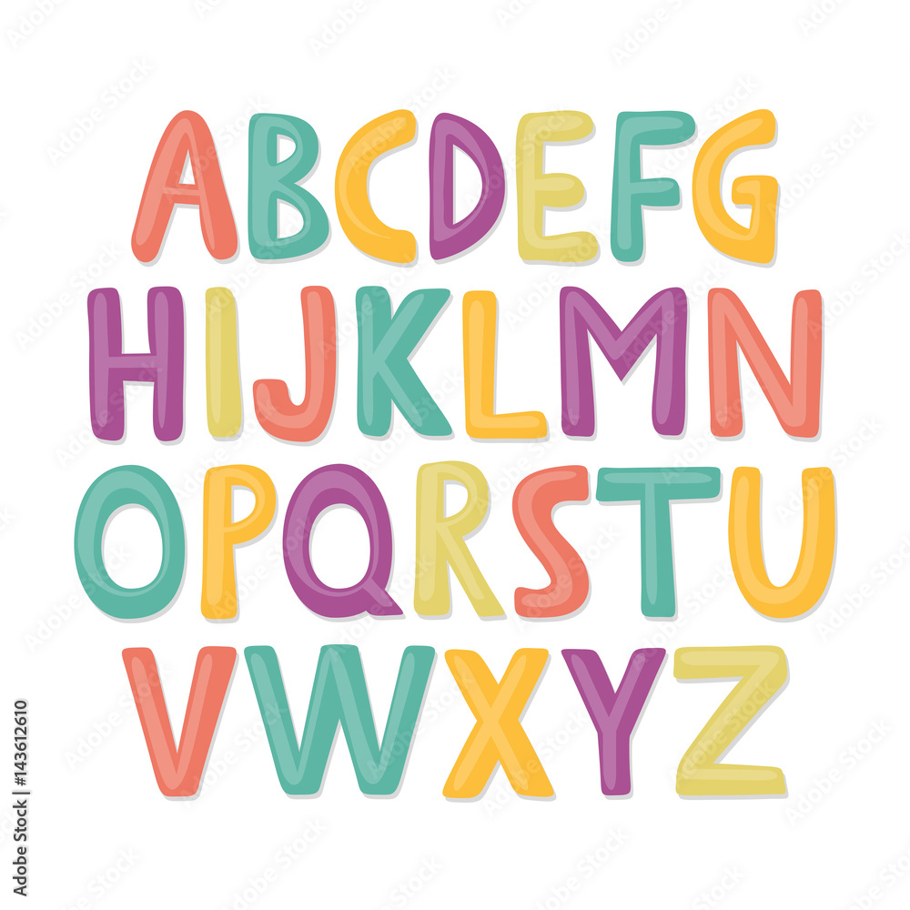 Cute and happy hand drawn alphabet