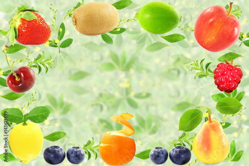 Fototapeta Naklejka Na Ścianę i Meble -   Mixed fruits background fresh Healthy natural food concept