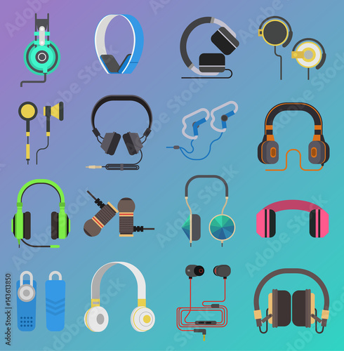 Vector headphone icons set on white background