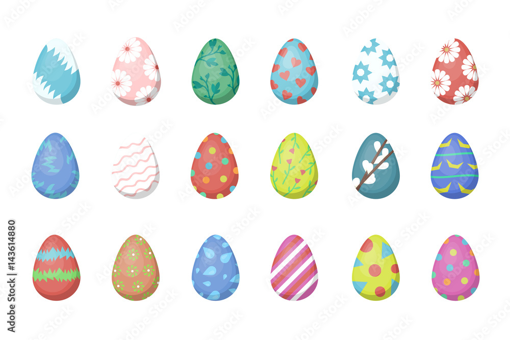 Vector collection with Easter eggs for decoration on the white background. Concept of Happy Easter.