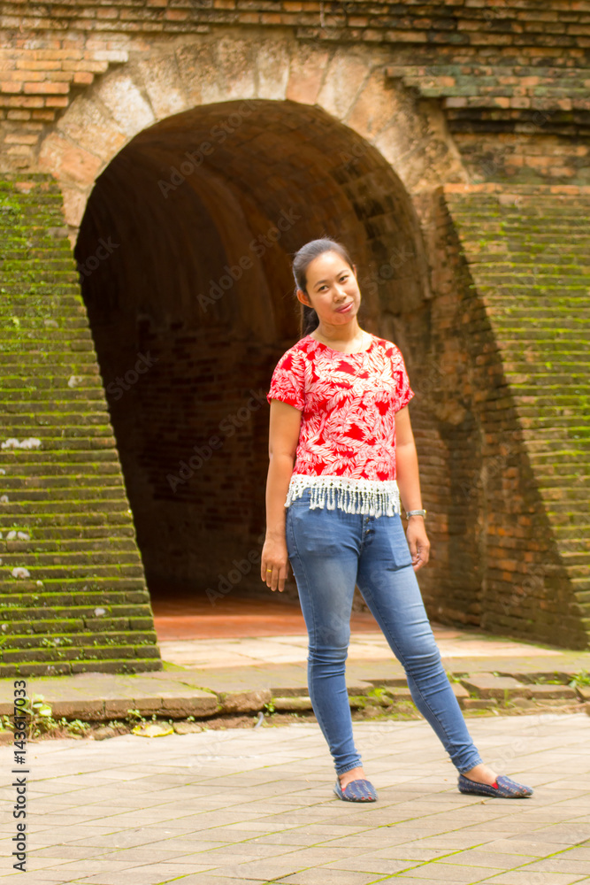 Portrait Thai woman at Wat Umong Tunnel in Chiang Mai, Thailand