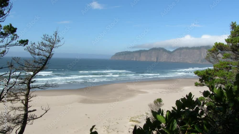 Sandy cove at Cape Lookout with no people on the Oregon Coast during beautiful day,