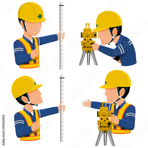 Info graphic of two workers are surveying  on transparent background
