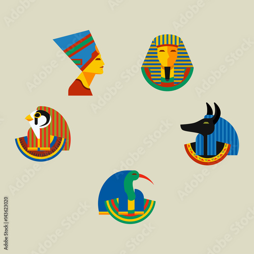 Set of vector flat design egypt travel icons culture ancient elements illustration.